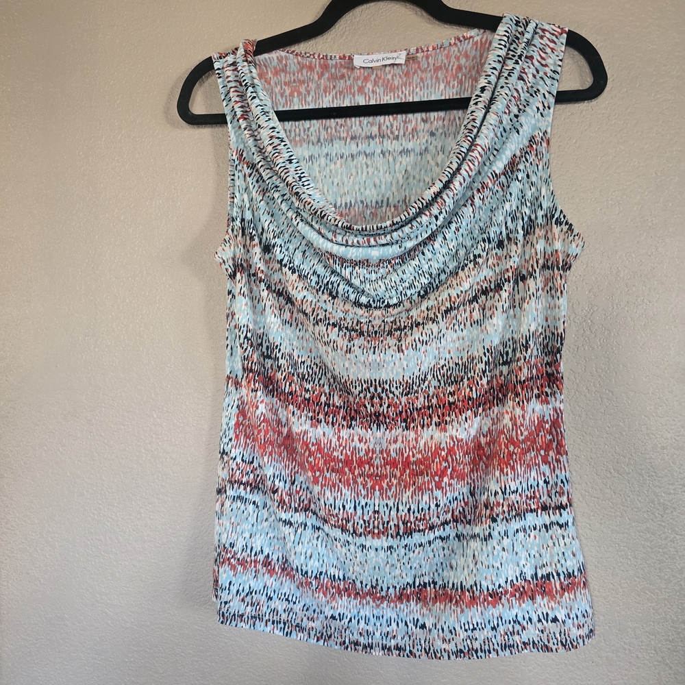 Calvin Klein Sleeveless Cowl Neck Top Multicolor Abstract Print Size‎ M - Picture 2 of 8